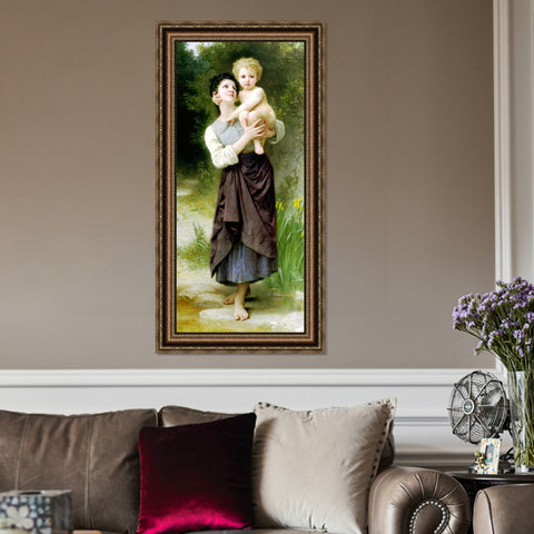 INVIN ART Framed Canvas Art Giclee Print Brother And Sister by William Adolphe Bouguereau Wall Art Living Room Home Office Decorations