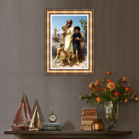 INVIN ART Framed Canvas Art Giclee Print Homer and His Guide by William Adolphe Bouguereau Wall Art Living Room Home Office Decorations