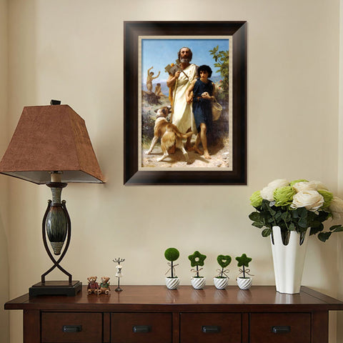INVIN ART Framed Canvas Art Giclee Print Homer and His Guide by William Adolphe Bouguereau Wall Art Living Room Home Office Decorations