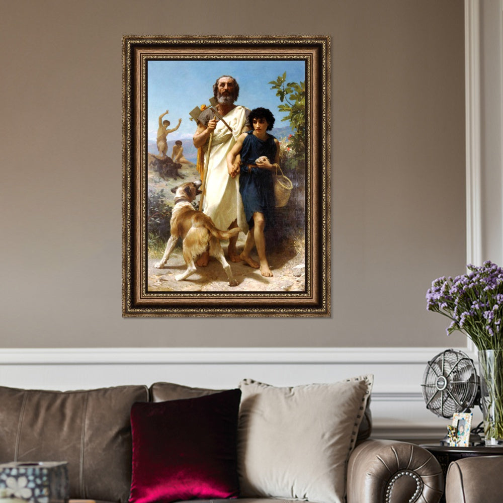 INVIN ART Framed Canvas Art Giclee Print Homer and His Guide by William Adolphe Bouguereau Wall Art Living Room Home Office Decorations