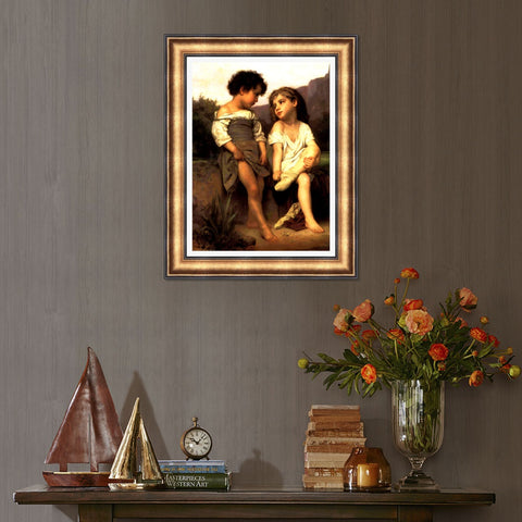 INVIN ART Framed Canvas Art Giclee Print At the Edge of the Brook by William Adolphe Bouguereau Wall Art Living Room Home Office Decorations