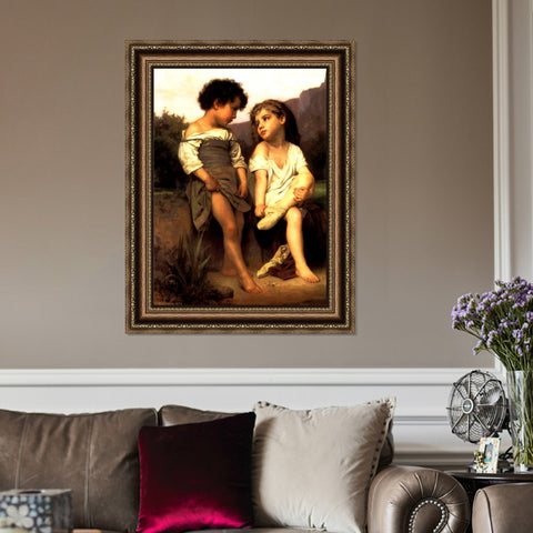 INVIN ART Framed Canvas Art Giclee Print At the Edge of the Brook by William Adolphe Bouguereau Wall Art Living Room Home Office Decorations