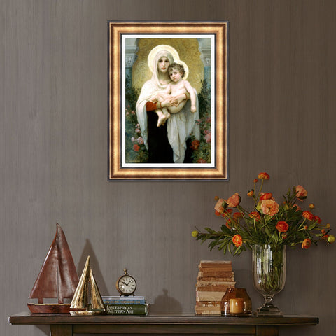 INVIN ART Framed Canvas Art Giclee Print The Madonna of the Roses,1903 by William Adolphe Bouguereau Wall Art Living Room Home Office Decorations