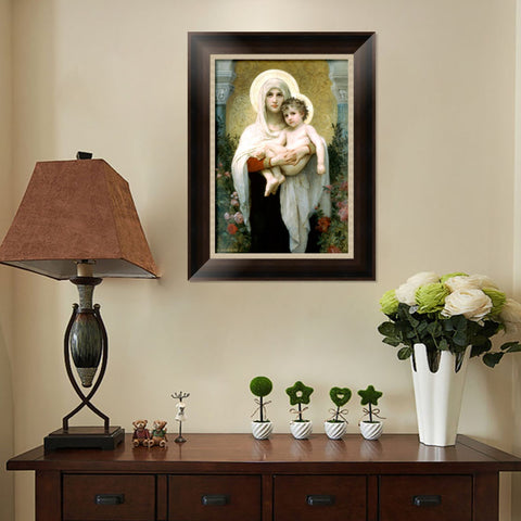 INVIN ART Framed Canvas Art Giclee Print The Madonna of the Roses,1903 by William Adolphe Bouguereau Wall Art Living Room Home Office Decorations