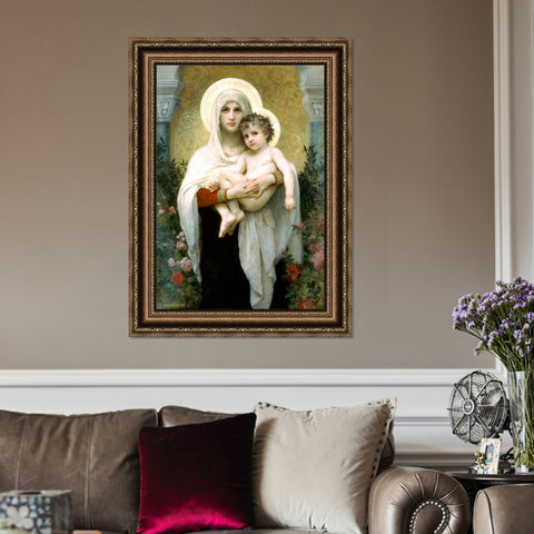 INVIN ART Framed Canvas Art Giclee Print The Madonna of the Roses,1903 by William Adolphe Bouguereau Wall Art Living Room Home Office Decorations
