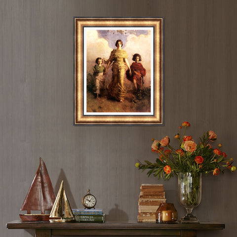 INVIN ART Framed Canvas Art Giclee Print woman holding 2 children by William Adolphe Bouguereau Wall Art Living Room Home Office Decorations