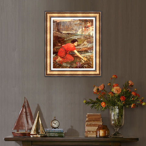 INVIN ART Framed Canvas Art Giclee Print maidens picking flowers by William Adolphe Bouguereau Wall Art Living Room Home Office Decorations