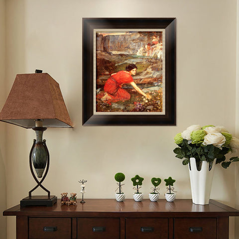 INVIN ART Framed Canvas Art Giclee Print maidens picking flowers by William Adolphe Bouguereau Wall Art Living Room Home Office Decorations