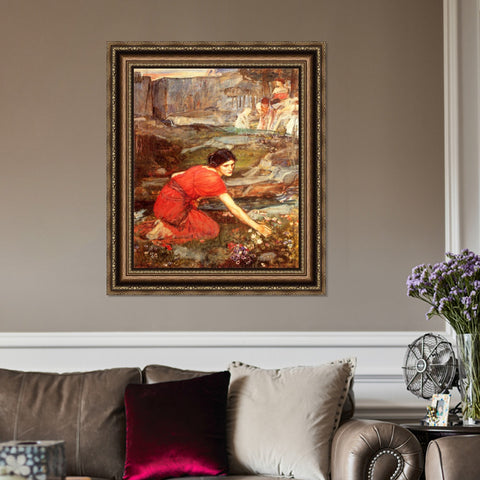 INVIN ART Framed Canvas Art Giclee Print maidens picking flowers by William Adolphe Bouguereau Wall Art Living Room Home Office Decorations