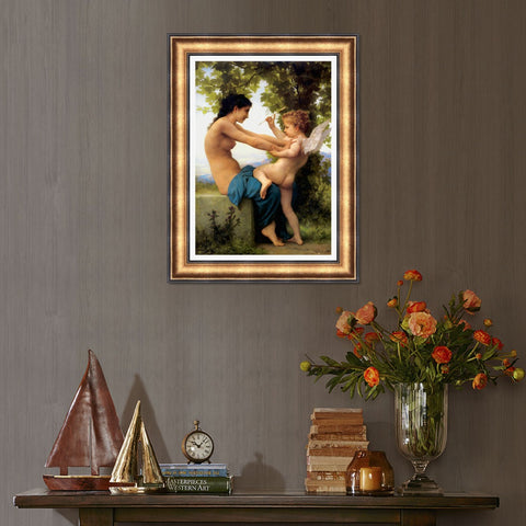 INVIN ART Framed Canvas Art Giclee Print A Young Girl Defending Herself Against Eros (1880) by William Adolphe Bouguereau Wall Art Living Room Home Office Decorations