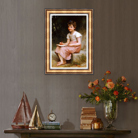 INVIN ART Framed Canvas Art Giclee Print A Calling (1896) by William Adolphe Bouguereau Wall Art Living Room Home Office Decorations