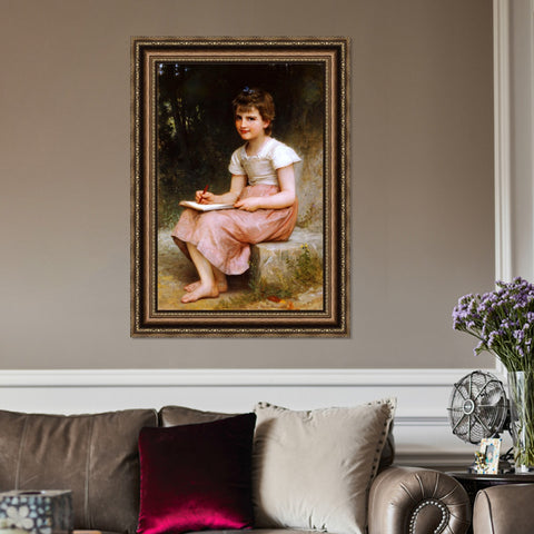 INVIN ART Framed Canvas Art Giclee Print A Calling (1896) by William Adolphe Bouguereau Wall Art Living Room Home Office Decorations