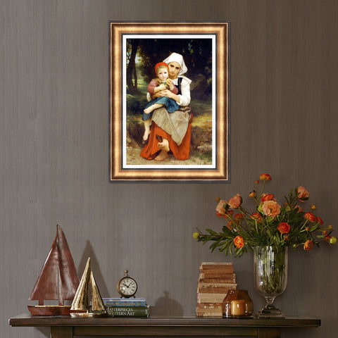 INVIN ART Framed Canvas Art Giclee Print Breton Brother and Sister (1871) by William Adolphe Bouguereau Wall Art Living Room Home Office Decorations
