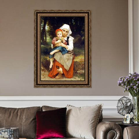 INVIN ART Framed Canvas Art Giclee Print Breton Brother and Sister (1871) by William Adolphe Bouguereau Wall Art Living Room Home Office Decorations
