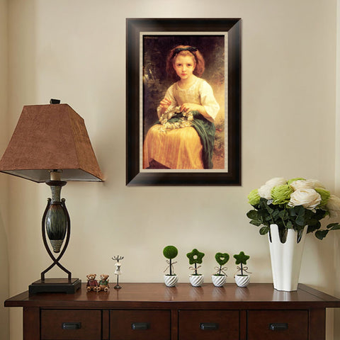 INVIN ART Framed Canvas Art Giclee Print Child Braiding A Crown (1874) by William Adolphe Bouguereau Wall Art Living Room Home Office Decorations