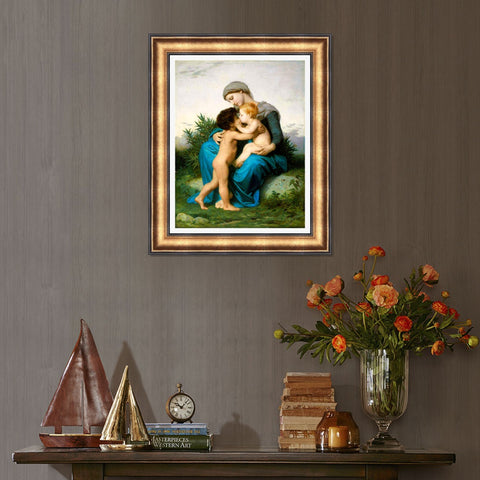 INVIN ART Framed Canvas Art Giclee Print Fraternal Love (1851) by William Adolphe Bouguereau Wall Art Living Room Home Office Decorations