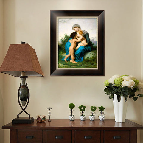 INVIN ART Framed Canvas Art Giclee Print Fraternal Love (1851) by William Adolphe Bouguereau Wall Art Living Room Home Office Decorations