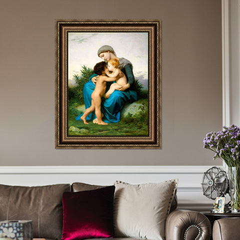 INVIN ART Framed Canvas Art Giclee Print Fraternal Love (1851) by William Adolphe Bouguereau Wall Art Living Room Home Office Decorations