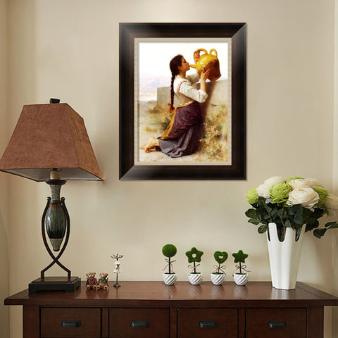 INVIN ART Framed Canvas Art Giclee Print Thirst by a Wall, Drinking Water From a Jar by William Adolphe Bouguereau