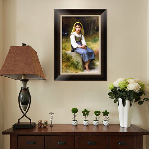INVIN ART Framed Canvas Art Giclee Print Meditation by William Adolphe Bouguereau Wall Art Living Room Home Office Decorations