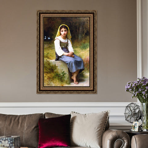 INVIN ART Framed Canvas Art Giclee Print Meditation by William Adolphe Bouguereau Wall Art Living Room Home Office Decorations
