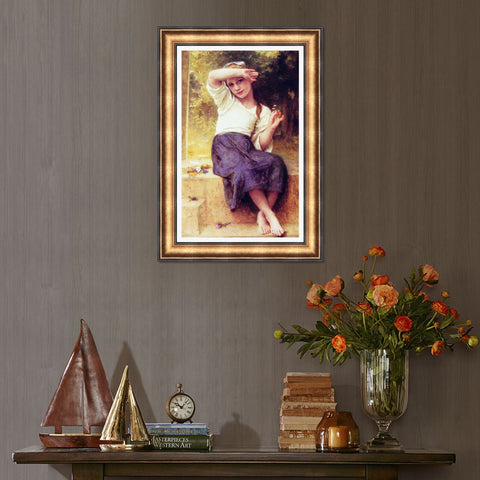 INVIN ART Framed Canvas Art Giclee Print Marguerite by William Adolphe Bouguereau Wall Art Living Room Home Office Decorations