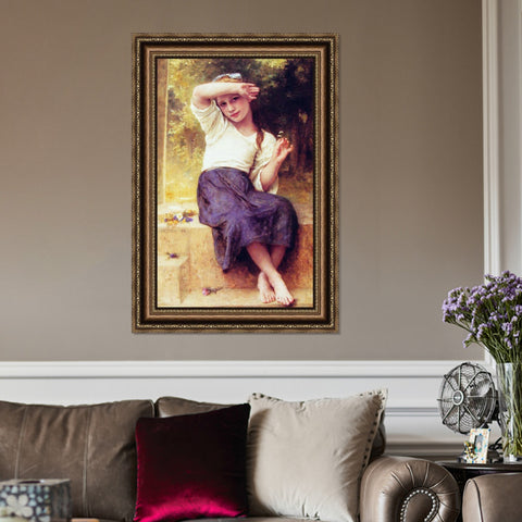 INVIN ART Framed Canvas Art Giclee Print Marguerite by William Adolphe Bouguereau Wall Art Living Room Home Office Decorations