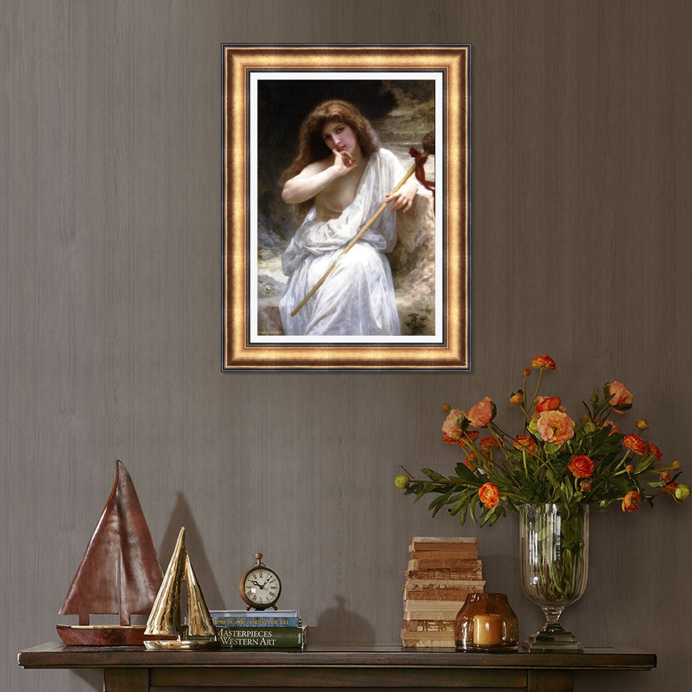 INVIN ART Framed Canvas Art Giclee Print Seated Bacchante by William Adolphe Bouguereau Wall Art Living Room Home Office Decorations