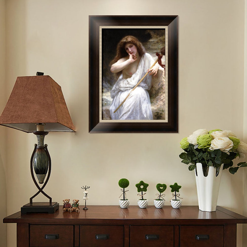 INVIN ART Framed Canvas Art Giclee Print Seated Bacchante by William Adolphe Bouguereau Wall Art Living Room Home Office Decorations