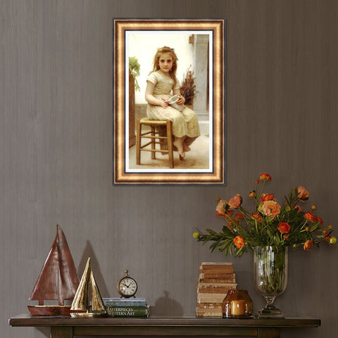 INVIN ART Framed Canvas Art Giclee Print Seated The Snack by William Adolphe Bouguereau Wall Art Living Room Home Office Decorations