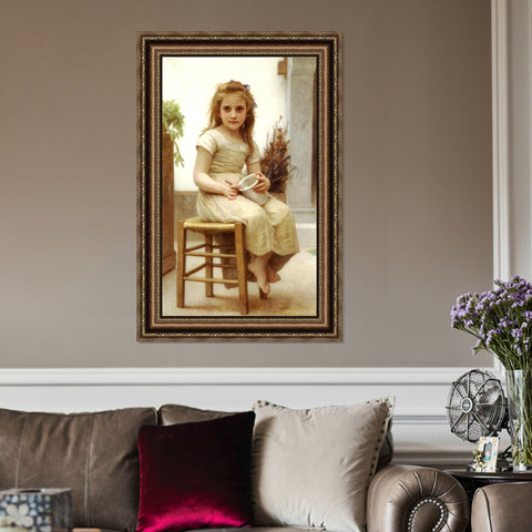 INVIN ART Framed Canvas Art Giclee Print Seated The Snack by William Adolphe Bouguereau Wall Art Living Room Home Office Decorations