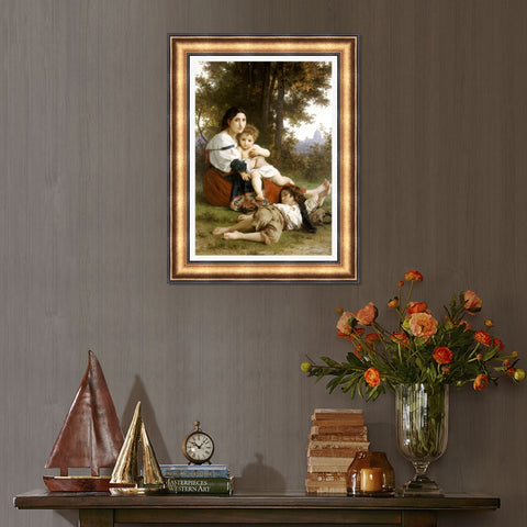 INVIN ART Framed Canvas Art Giclee Print Mother and Children by William Adolphe Bouguereau Wall Art Living Room Home Office Decorations
