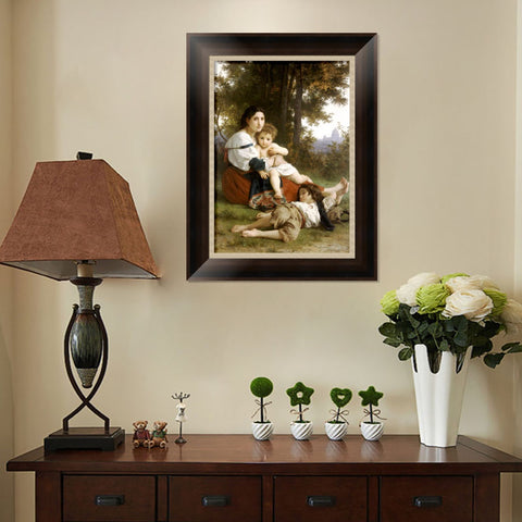INVIN ART Framed Canvas Art Giclee Print Mother and Children by William Adolphe Bouguereau Wall Art Living Room Home Office Decorations