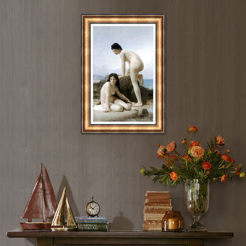 INVIN ART Framed Canvas Art Giclee Print Bathers,nudes,women,beaches by William Adolphe Bouguereau Wall Art Living Room Home Office Decorations