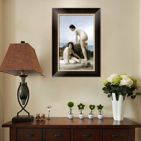 INVIN ART Framed Canvas Art Giclee Print Bathers,nudes,women,beaches by William Adolphe Bouguereau Wall Art Living Room Home Office Decorations