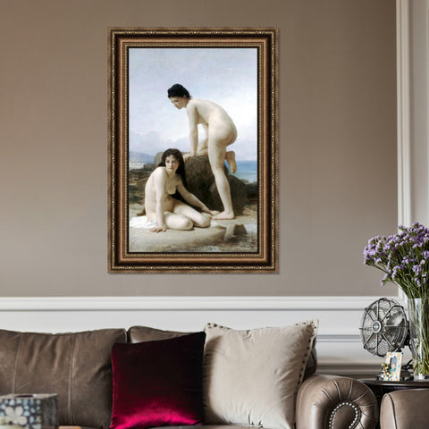 INVIN ART Framed Canvas Art Giclee Print Bathers,nudes,women,beaches by William Adolphe Bouguereau Wall Art Living Room Home Office Decorations
