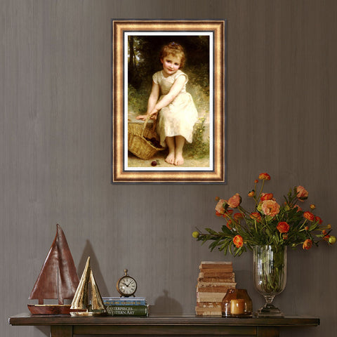 INVIN ART Framed Canvas Art Giclee Print Seated Plums by William Adolphe Bouguereau Wall Art Living Room Home Office Decorations