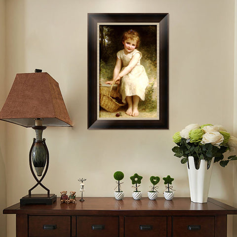 INVIN ART Framed Canvas Art Giclee Print Seated Plums by William Adolphe Bouguereau Wall Art Living Room Home Office Decorations