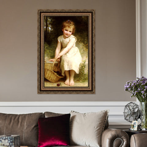 INVIN ART Framed Canvas Art Giclee Print Seated Plums by William Adolphe Bouguereau Wall Art Living Room Home Office Decorations