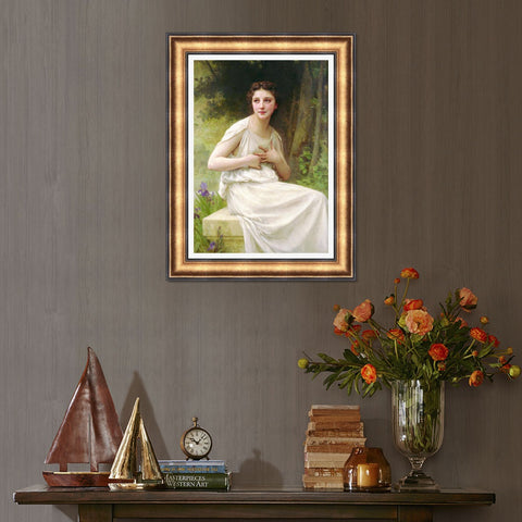 INVIN ART Framed Canvas Art Giclee Print Reflection by William Adolphe Bouguereau Wall Art Living Room Home Office Decorations