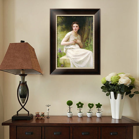 INVIN ART Framed Canvas Art Giclee Print Reflection by William Adolphe Bouguereau Wall Art Living Room Home Office Decorations
