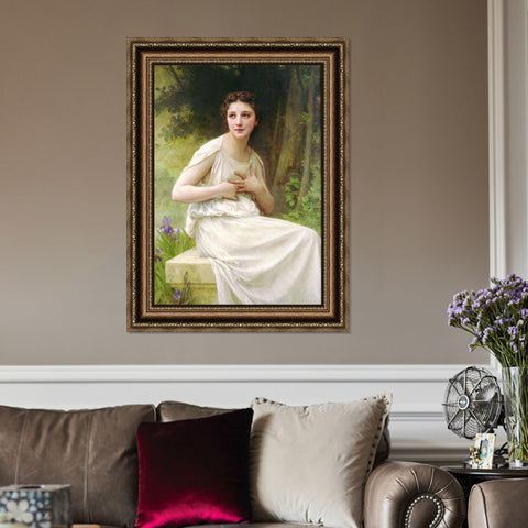 INVIN ART Framed Canvas Art Giclee Print Reflection by William Adolphe Bouguereau Wall Art Living Room Home Office Decorations