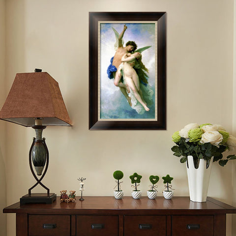 INVIN ART Framed Canvas Art Giclee Print Psyche and Amour by William Adolphe Bouguereau Wall Art Living Room Home Office Decorations
