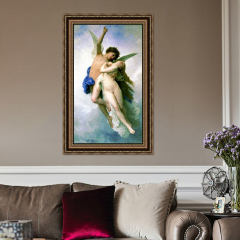 INVIN ART Framed Canvas Art Giclee Print Psyche and Amour by William Adolphe Bouguereau Wall Art Living Room Home Office Decorations