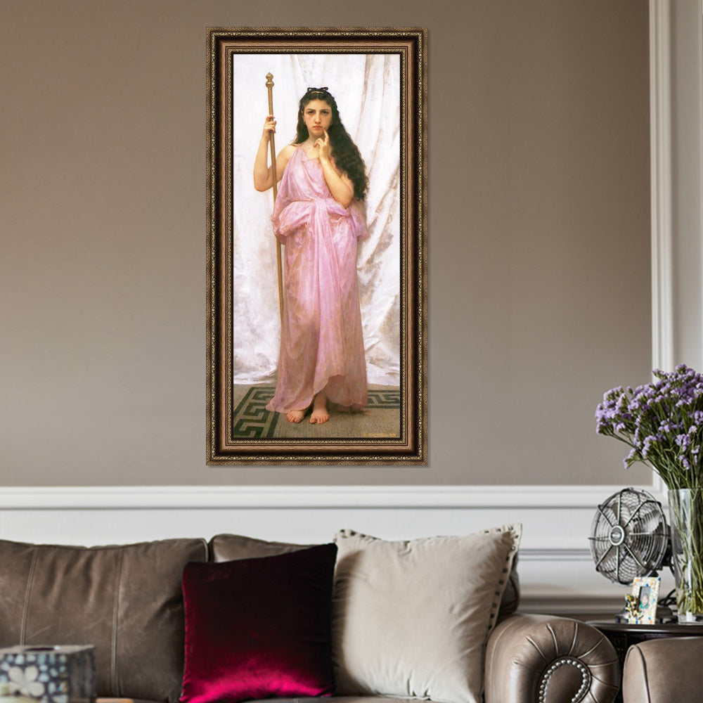 INVIN ART Framed Canvas Art Giclee Print Young Priestess by William Adolphe Bouguereau Wall Art Living Room Home Office Decorations