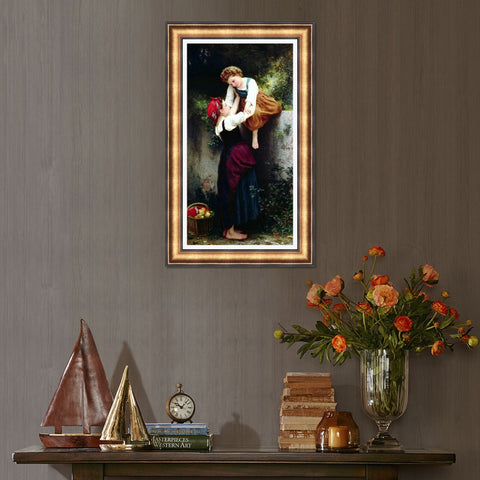 INVIN ART Framed Canvas Art Giclee Print Woman and Little Thieves by William Adolphe Bouguereau Wall Art Living Room Home Office Decorations