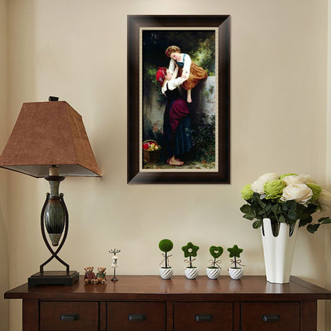 INVIN ART Framed Canvas Art Giclee Print Woman and Little Thieves by William Adolphe Bouguereau Wall Art Living Room Home Office Decorations