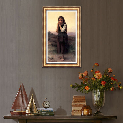 INVIN ART Framed Canvas Art Giclee Print The Little Shepherdess by William Adolphe Bouguereau Wall Art Living Room Home Office Decorations