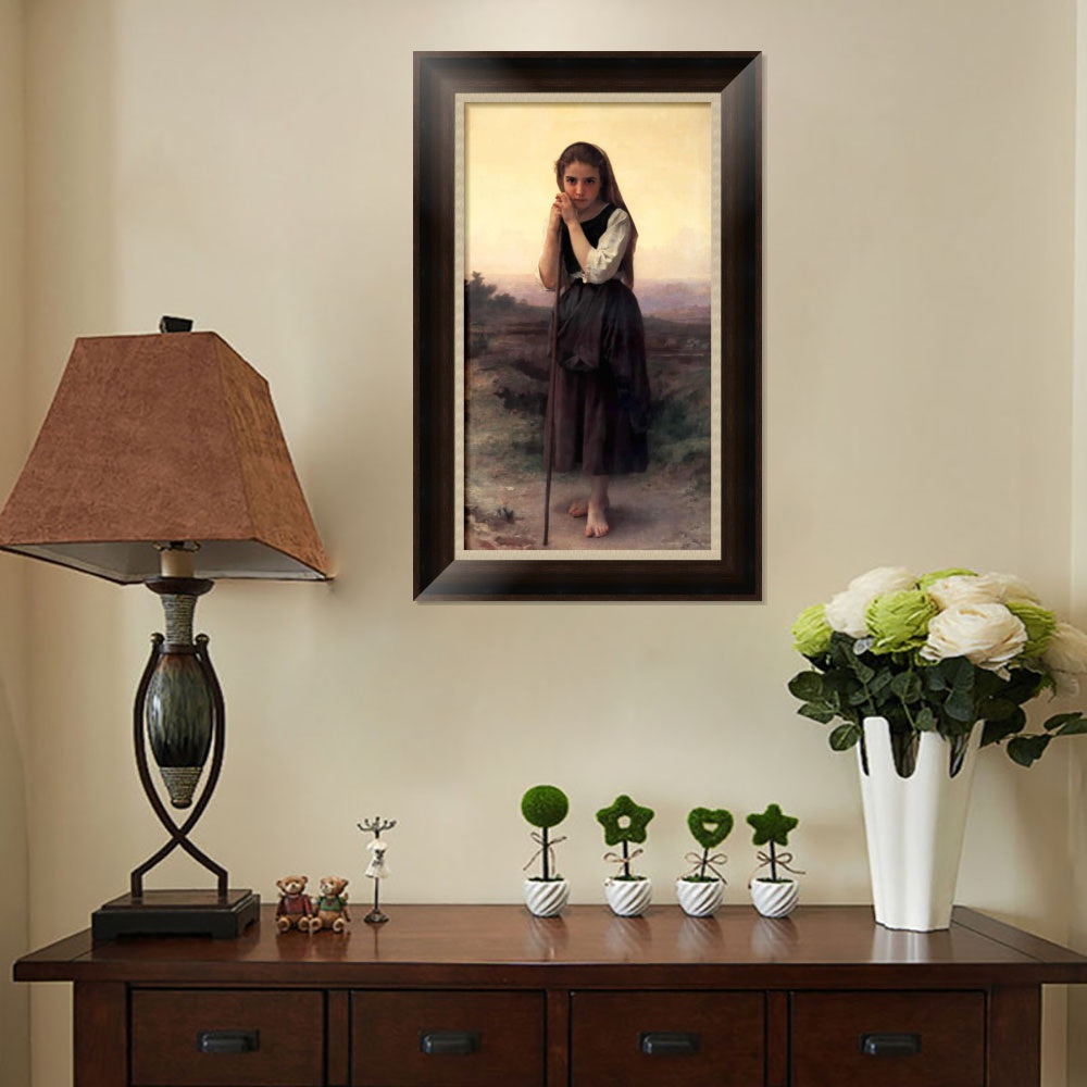 INVIN ART Framed Canvas Art Giclee Print The Little Shepherdess by William Adolphe Bouguereau Wall Art Living Room Home Office Decorations