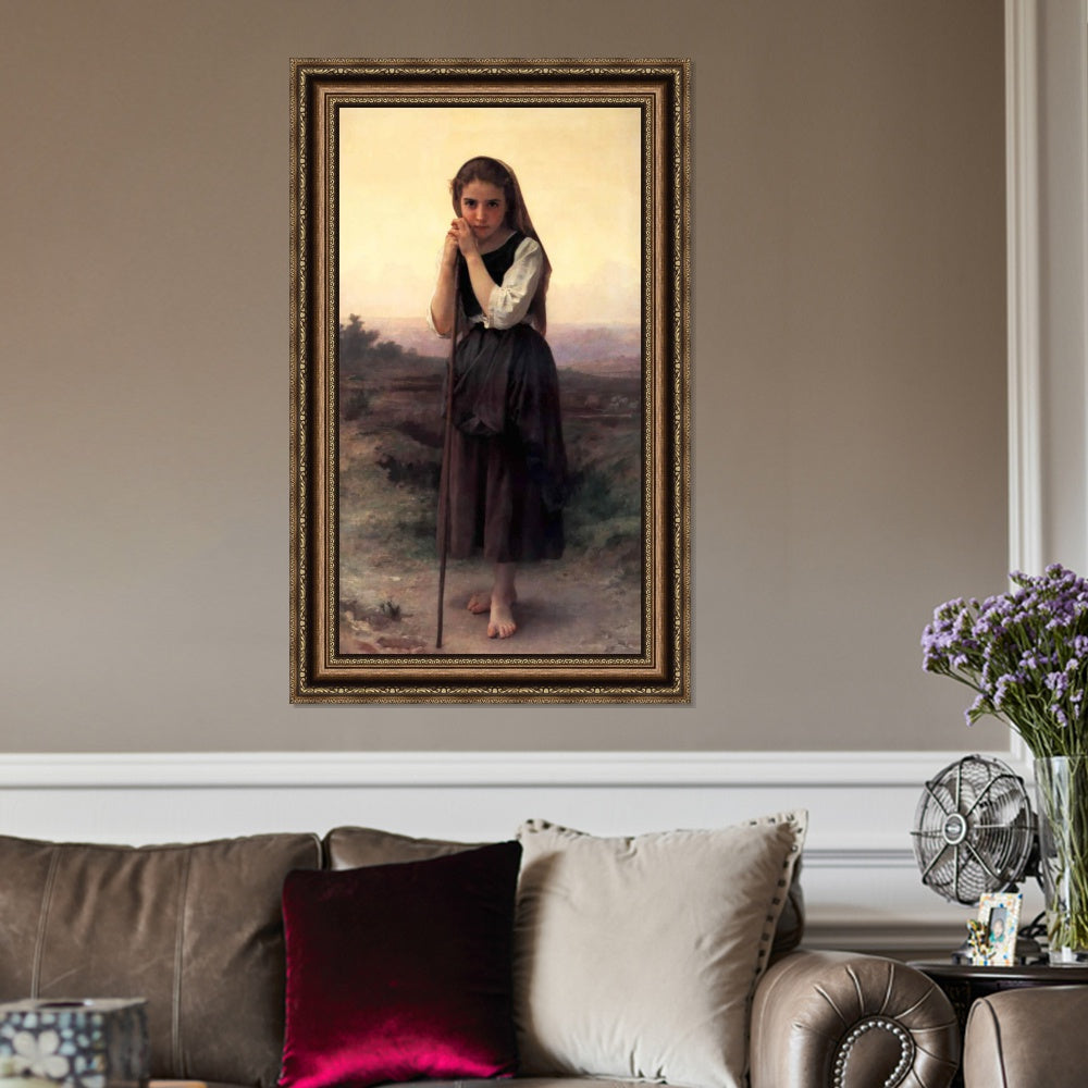 INVIN ART Framed Canvas Art Giclee Print The Little Shepherdess by William Adolphe Bouguereau Wall Art Living Room Home Office Decorations